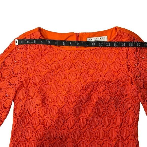 Trina Turk Crochet Orange overlay Shift Dress Size 8 Spring Summer women’s Mediu - Picture 11 of 14